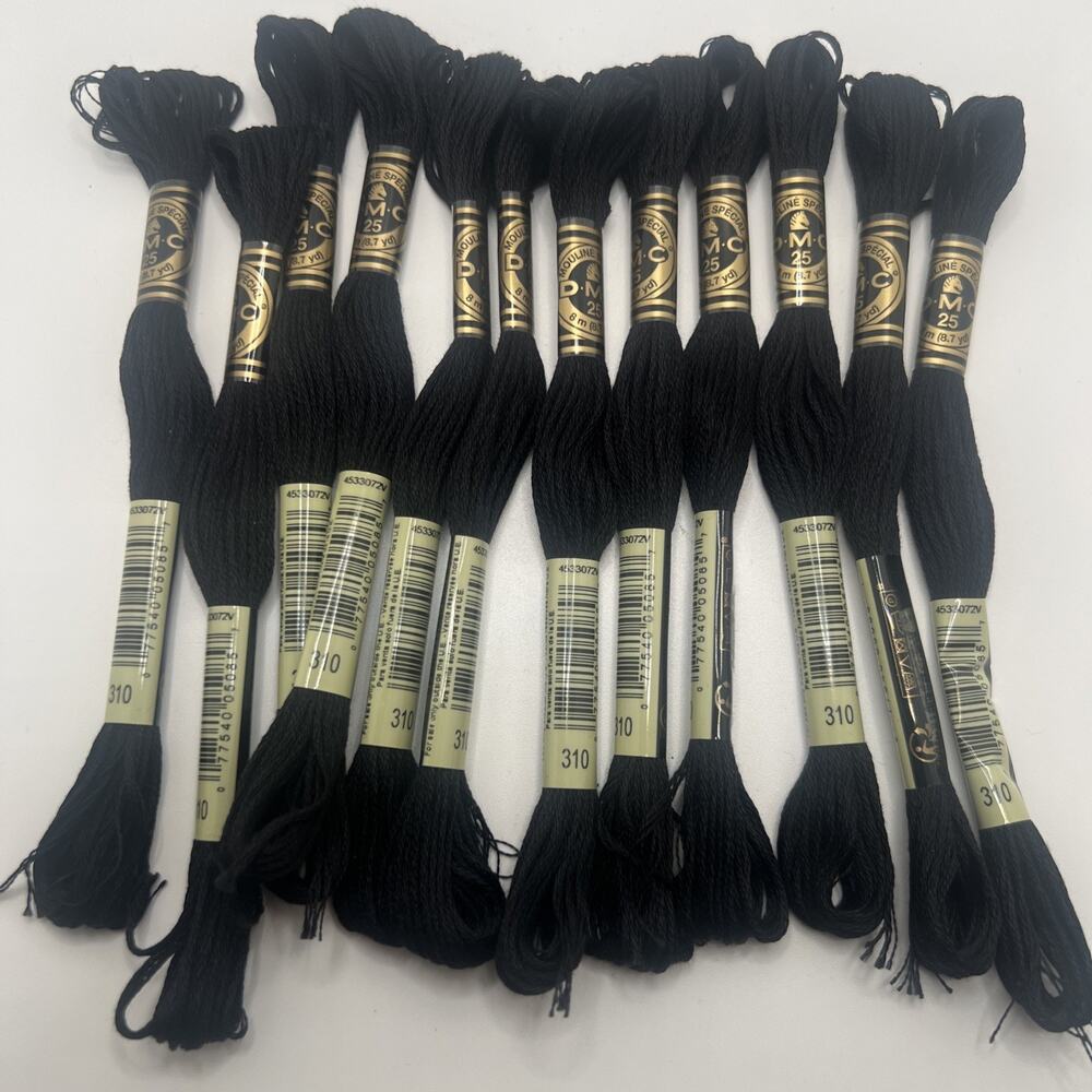 12 PACK - 310 BLACK Moline DMC 6-Strand Embroidery Cotton 8.7yd Brand New!